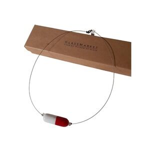 Corning Museum of Glass Red White Glass Capsule Necklace NWT